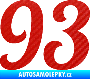 Samolepka Startovní číslo 93 typ 3   3D karbon červený