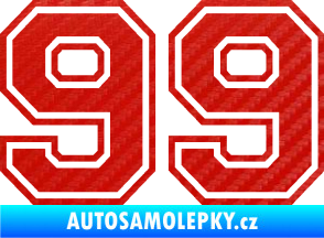 Samolepka Startovní číslo 99 typ 4 3D karbon červený