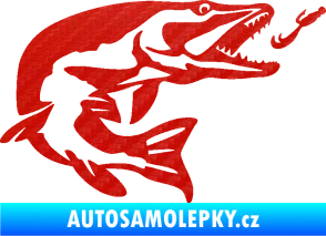 Samolepka Štika 005 pravá s návnadou 3D karbon červený