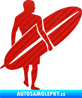 Samolepka Surfař 004 pravá 3D karbon červený