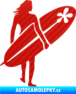 Samolepka Surfařka 003 pravá 3D karbon červený