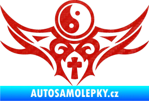 Samolepka Tetování 115 Jin a jang 3D karbon červený