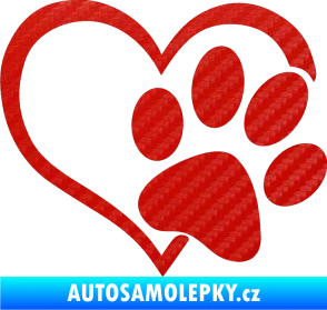 Samolepka Tlapka love pravá 3D karbon červený