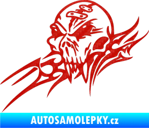 Samolepka Tribal skull levá lebka 3D karbon červený