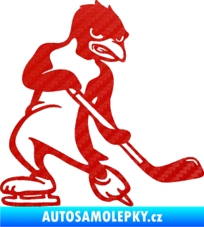 Samolepka Tučňák hokejista pravá 3D karbon červený