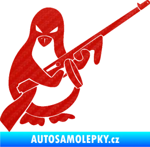 Samolepka Tučňák se samopalem pravá 3D karbon červený