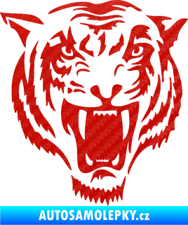 Samolepka Tygr 005 pravá hlava 3D karbon červený