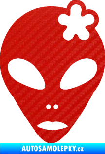 Samolepka UFO 009 slečna s kytičkou pravá 3D karbon červený