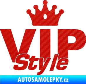 Samolepka VIP styl nápis s korunkou 3D karbon červený