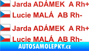 Samolepka Vlajka ČR se jménem a krevní skupinou 3D karbon červený