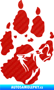 Samolepka Vlk 018 levá stopa s vlčím obrysem 3D karbon červený