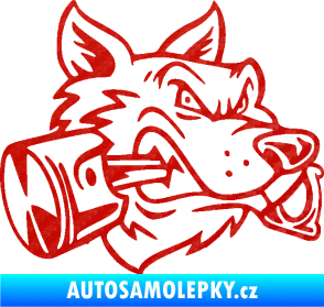 Samolepka Vlk 032 pravá moto s pístem 3D karbon červený