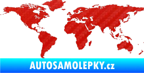 Samolepka World mapa světa 3D karbon červený