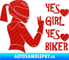 Samolepka Yes girl, yes biker motorkářka 3D karbon červený