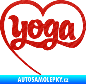 Samolepka Yoga nápis v srdíčku 3D karbon červený
