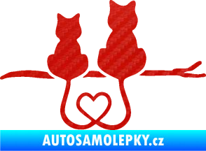 Samolepka Zamilované kočky spojené ocásky pravá 3D karbon červený
