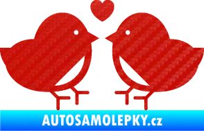 Samolepka Zamilovaní ptáčci 001 se srdíčkem 3D karbon červený