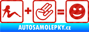 Samolepka Žena + shocker = šklebící se smajlík pravá 3D karbon červený
