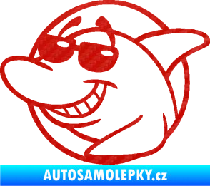 Samolepka Žralok 018 levá cool s brýlemi 3D karbon červený