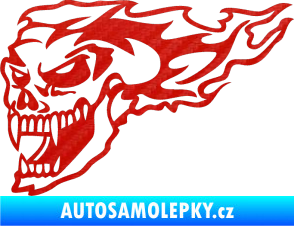 Samolepka Zubatej levá lebka v plamenech 3D karbon červený