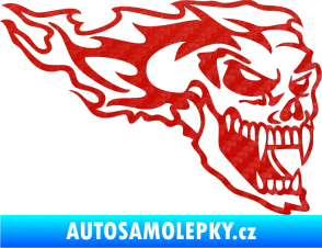 Samolepka Zubatej pravá lebka v plamenech 3D karbon červený