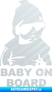 Samolepka Baby on board 002 pravá s textem miminko s brýlemi 3D karbon bílý