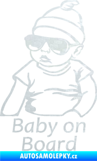 Samolepka Baby on board 003 levá s textem miminko s brýlemi 3D karbon bílý