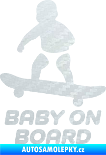 Samolepka Baby on board 008 levá skateboard 3D karbon bílý