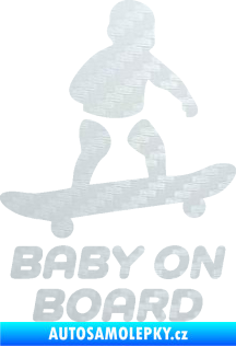 Samolepka Baby on board 008 pravá skateboard 3D karbon bílý