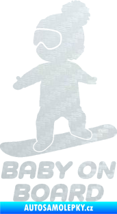 Samolepka Baby on board 009 levá snowboard 3D karbon bílý