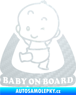 Samolepka Baby on board 011 levá s nápisem 3D karbon bílý