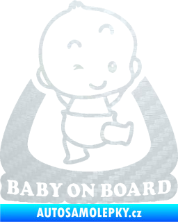 Samolepka Baby on board 011 pravá s nápisem 3D karbon bílý