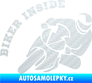 Samolepka Biker inside 002 pravá motorkář 3D karbon bílý
