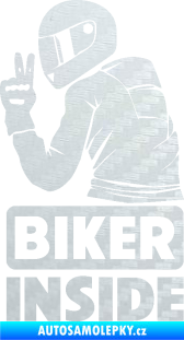 Samolepka Biker inside 003 levá motorkář 3D karbon bílý