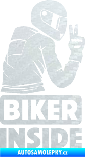 Samolepka Biker inside 003 pravá motorkář 3D karbon bílý
