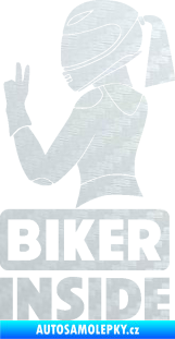 Samolepka Biker inside 004 levá motorkářka 3D karbon bílý