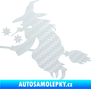 Samolepka Čarodějnice 001 levá na koštěti 3D karbon bílý
