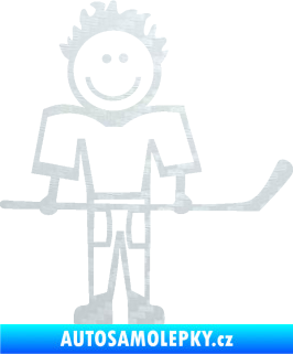 Samolepka Cartoon family kluk 002 pravá hokejista 3D karbon bílý