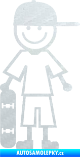 Samolepka Cartoon family kluk 003 levá skateboardista 3D karbon bílý