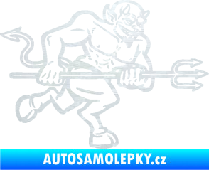 Samolepka Čert 002 pravá s vidlemi 3D karbon bílý
