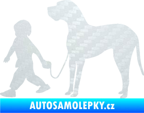 Samolepka Chlapec venčí psa levá 3D karbon bilý