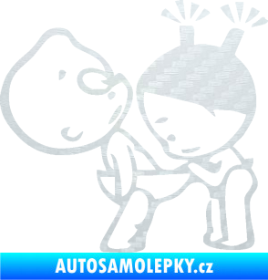 Samolepka Děti kuk do kalhot pravá 3D karbon bílý