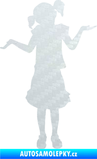 Samolepka Děti silueta 001 levá holčička krčí rameny 3D karbon bílý