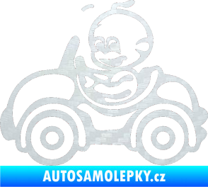 Samolepka Dítě v autě 041 levá chlapeček v autíčku 3D karbon bílý
