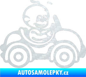 Samolepka Dítě v autě 041 pravá chlapeček v autíčku 3D karbon bílý