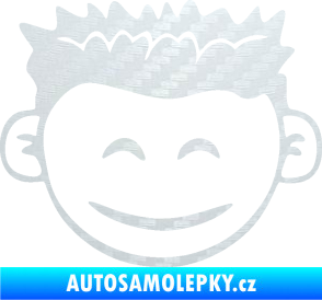 Samolepka Dítě v autě 048 levá kluk hlavička 3D karbon bilý