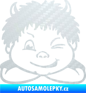Samolepka Dítě v autě 055 levá kluk čertík 3D karbon bílý