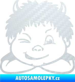 Samolepka Dítě v autě 055 pravá kluk čertík 3D karbon bílý