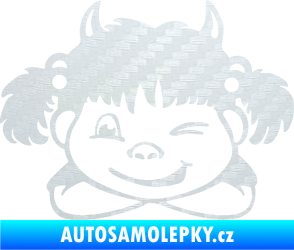 Samolepka Dítě v autě 056 levá holčička čertice 3D karbon bilý