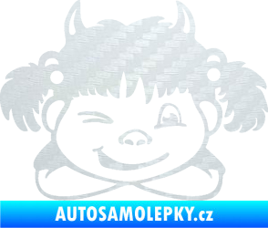 Samolepka Dítě v autě 056 pravá holčička čertice 3D karbon bílý